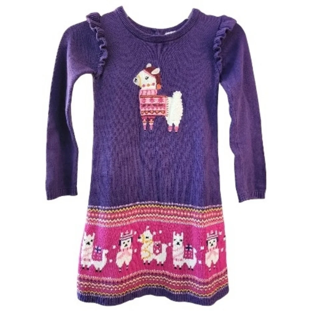 Gymboree Kids' Purple Little Llamas Sweater Dress - Size 7